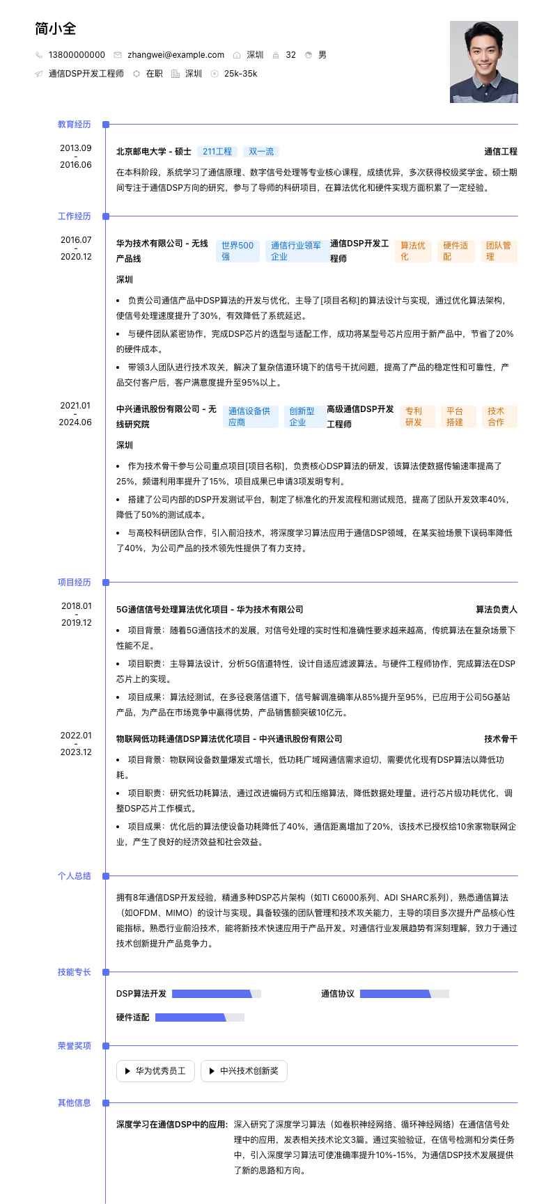 通信DSP开发工程师简历模板