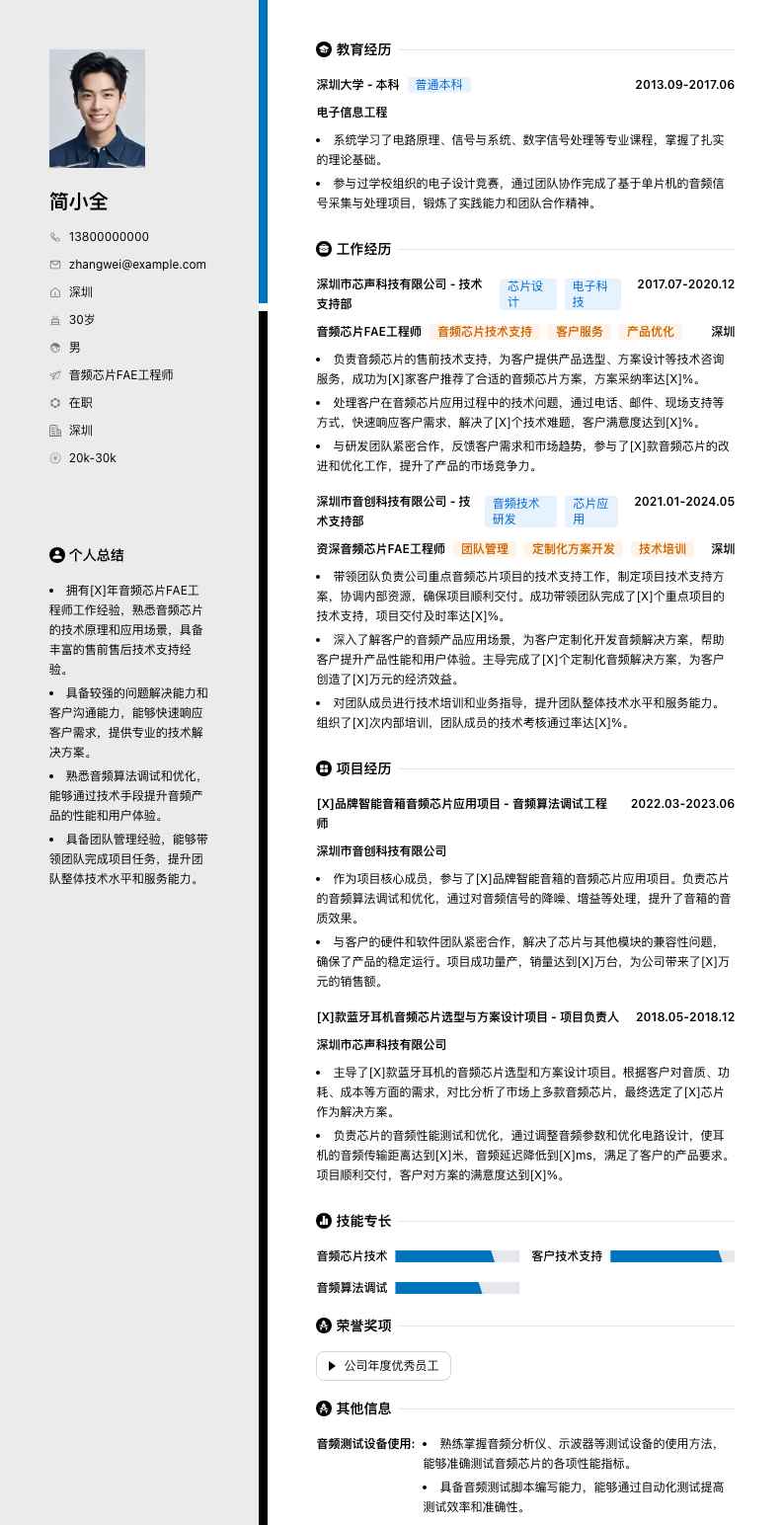 音频芯片FAE工程师简历模板