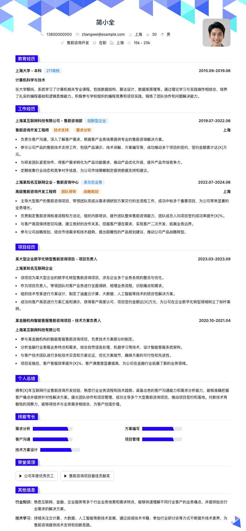 售前咨询简历模板