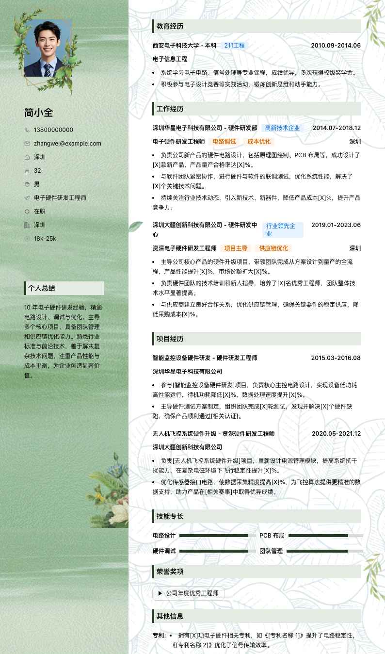 电子硬件研发工程师简历模板