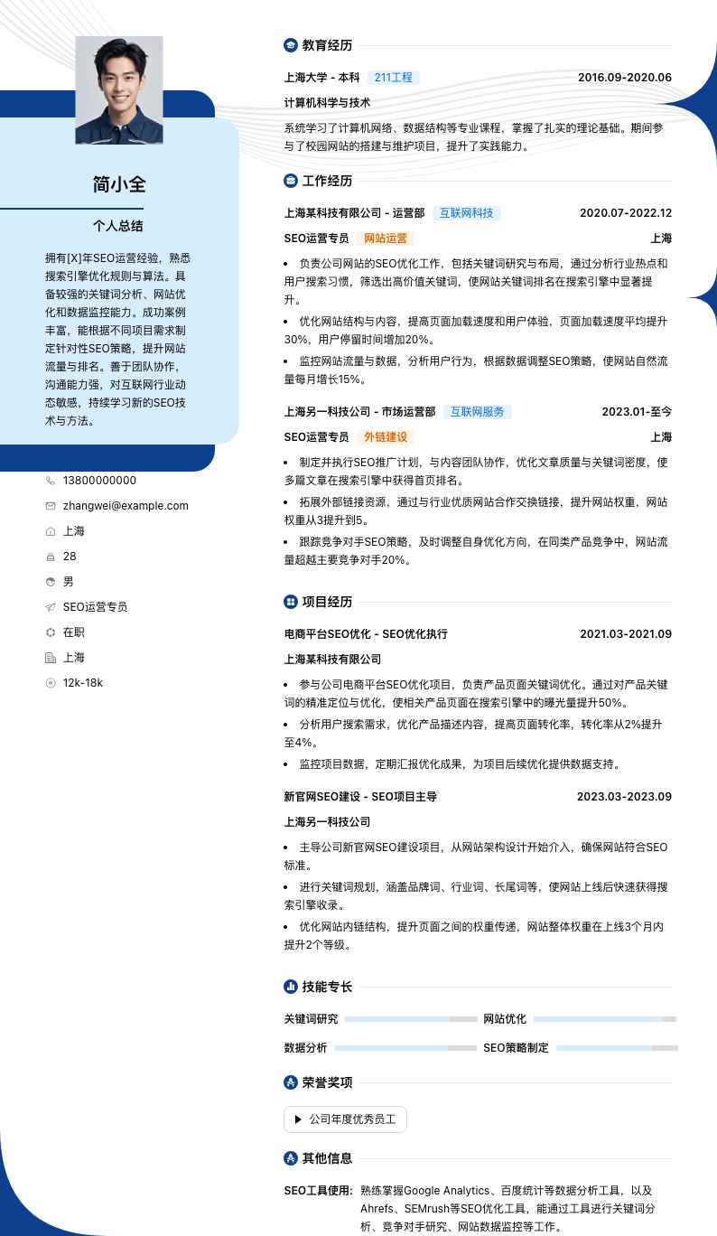 seo运营专员简历模板