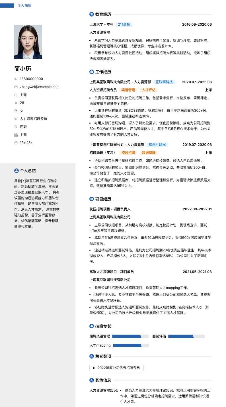 人力资源招聘专员简历模板