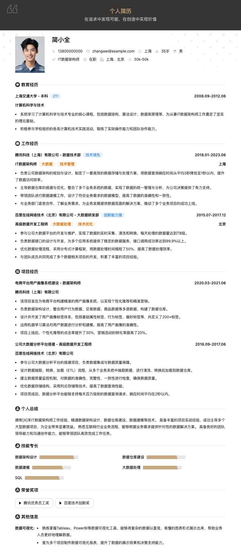 it数据架构师简历模板