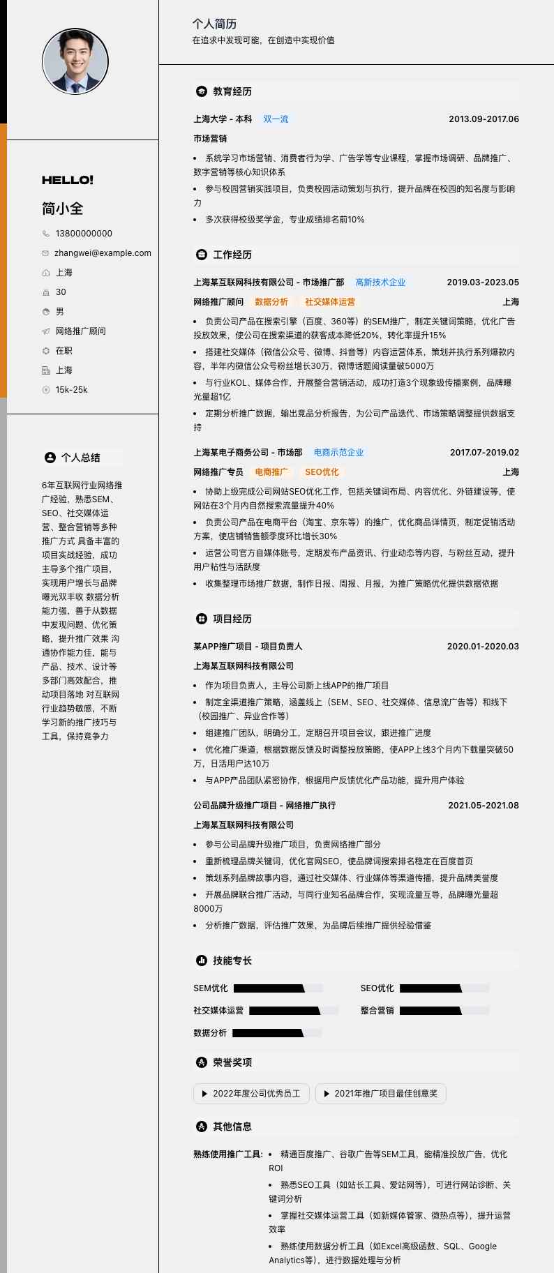 网络推广顾问简历模板