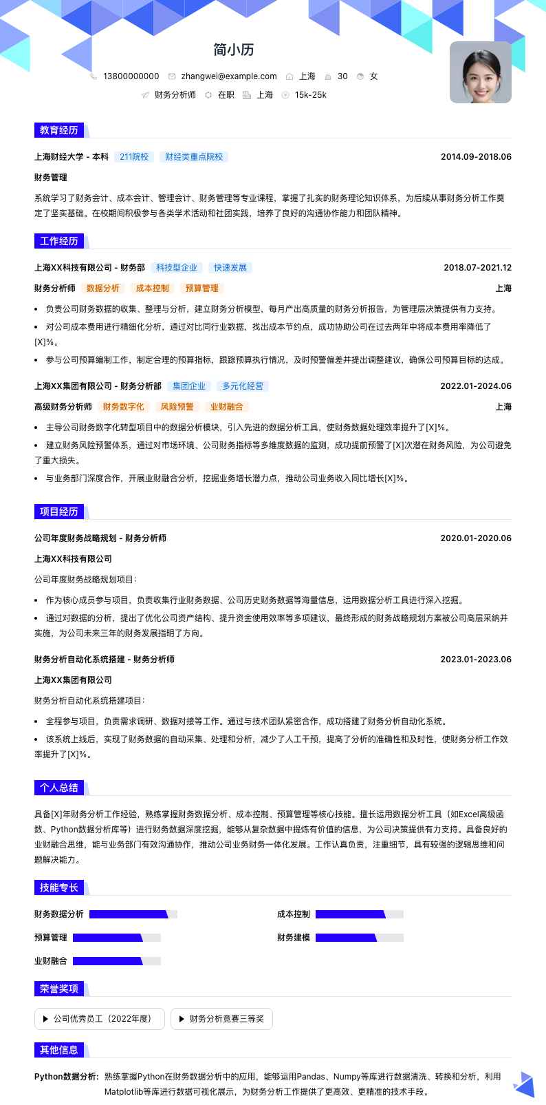 财务分析师简历模板