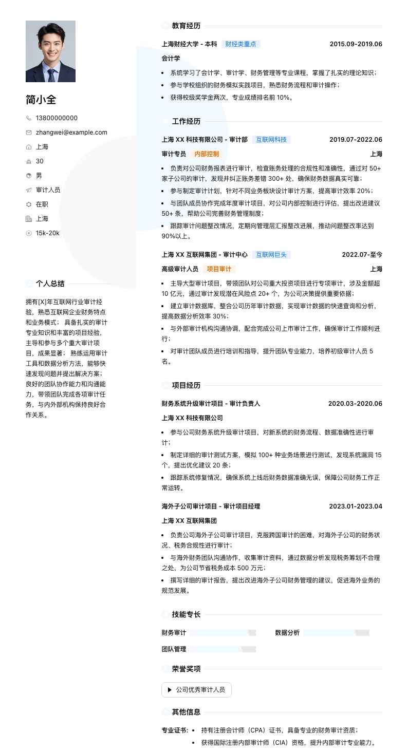 审计人员简历模板