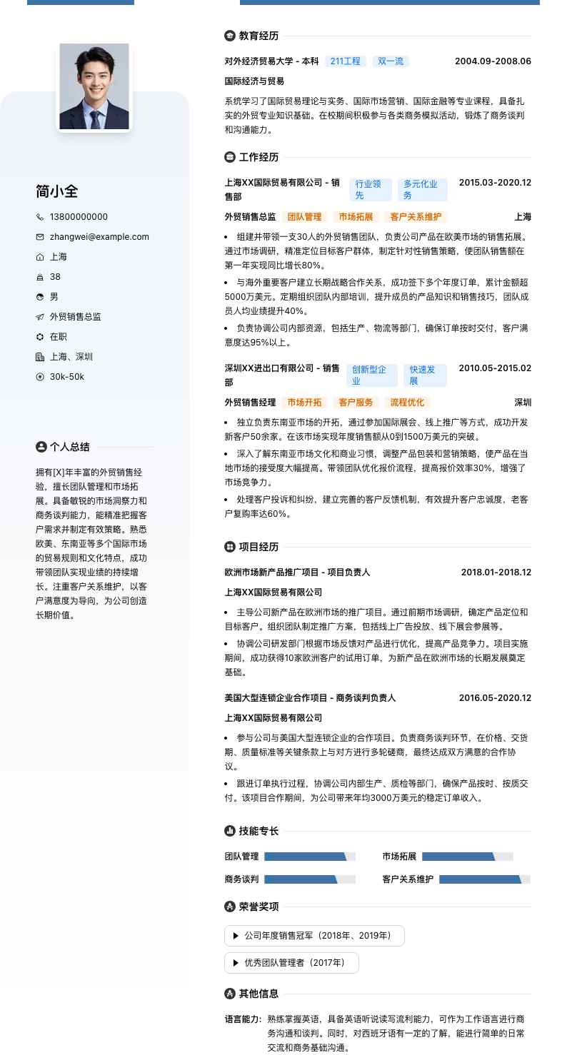 外贸销售总监简历模板