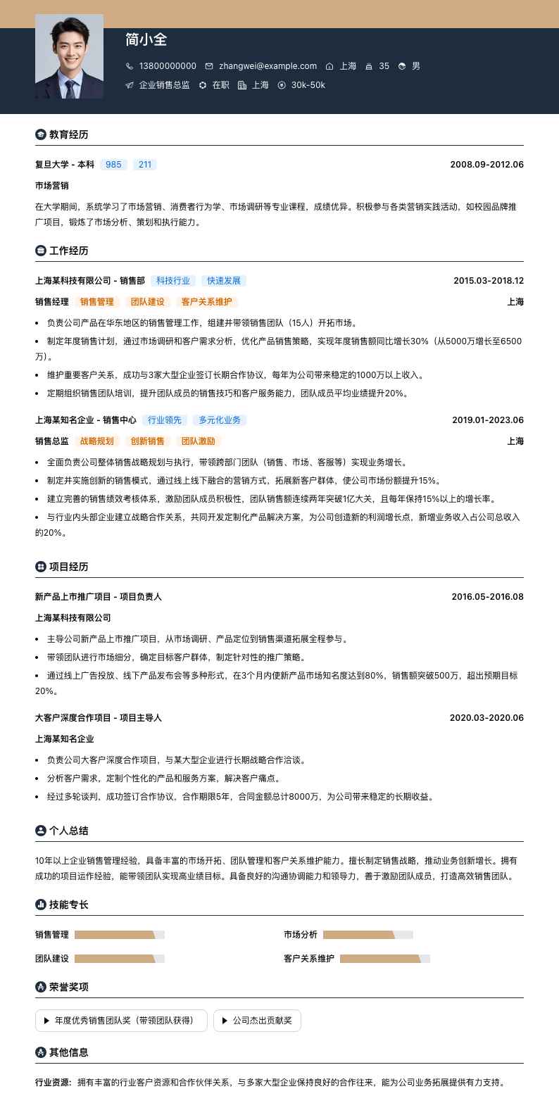 企业销售总监简历模板