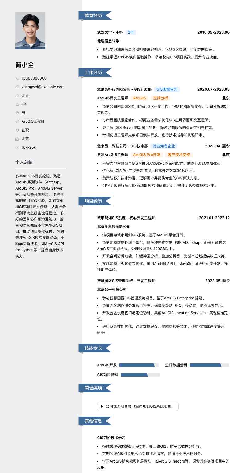arcgis工程师简历模板
