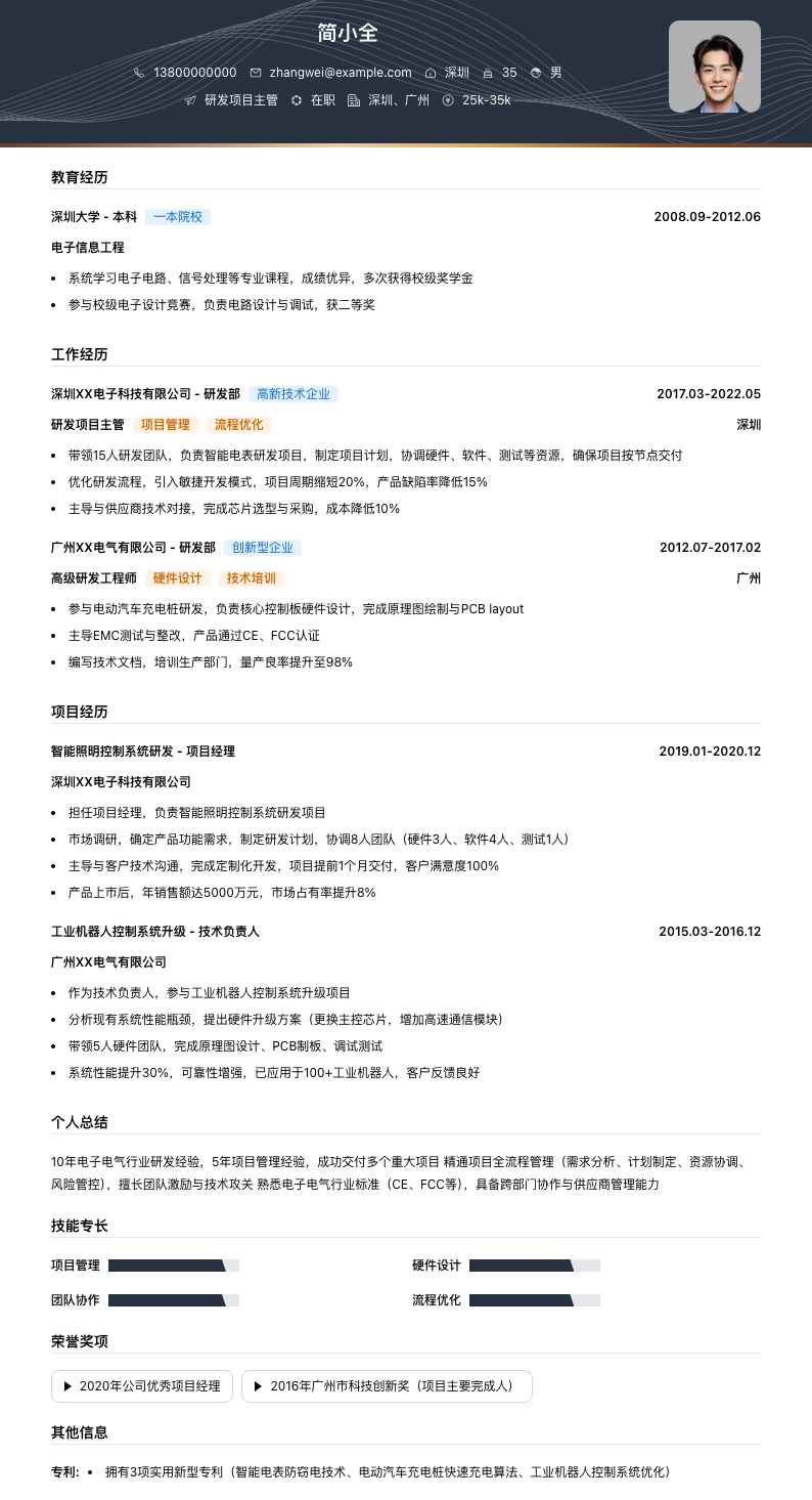 研发项目主管简历模板