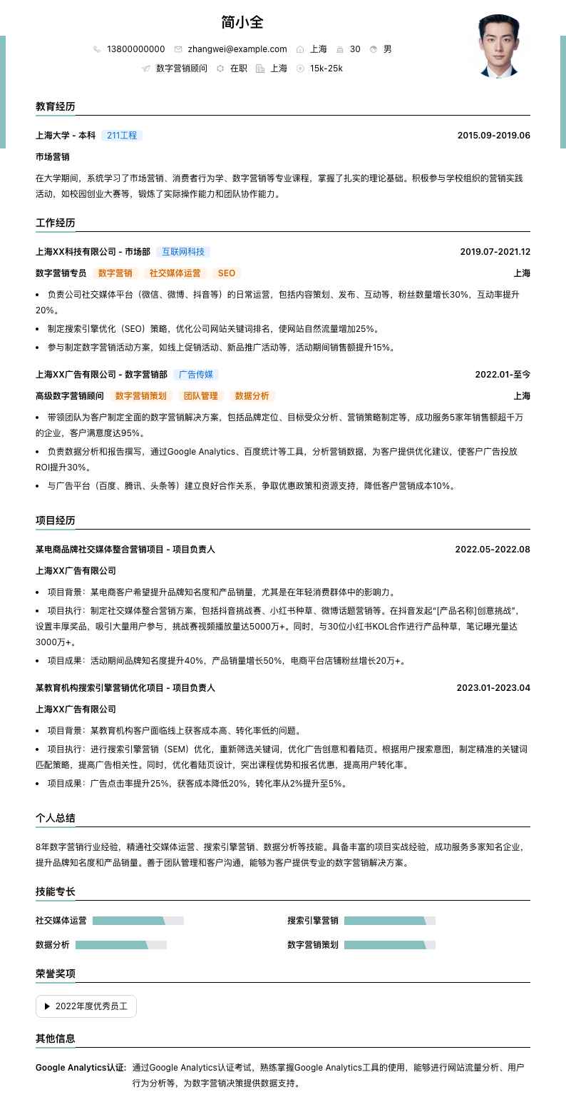 数字营销顾问简历模板