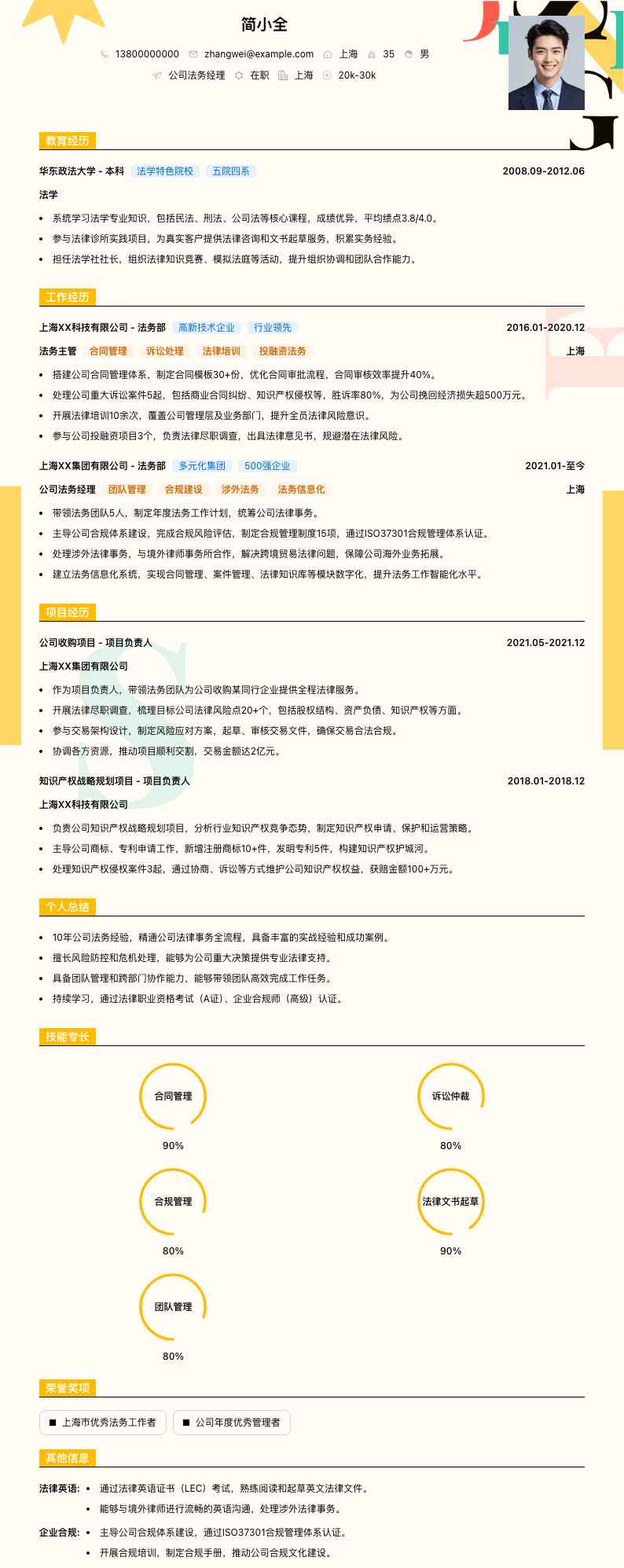 公司法务经理简历模板