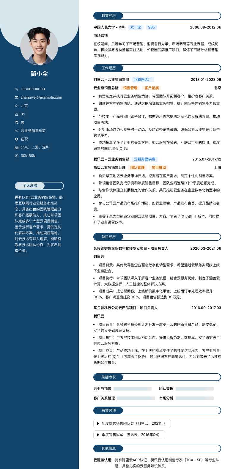 云业务销售总监简历模板