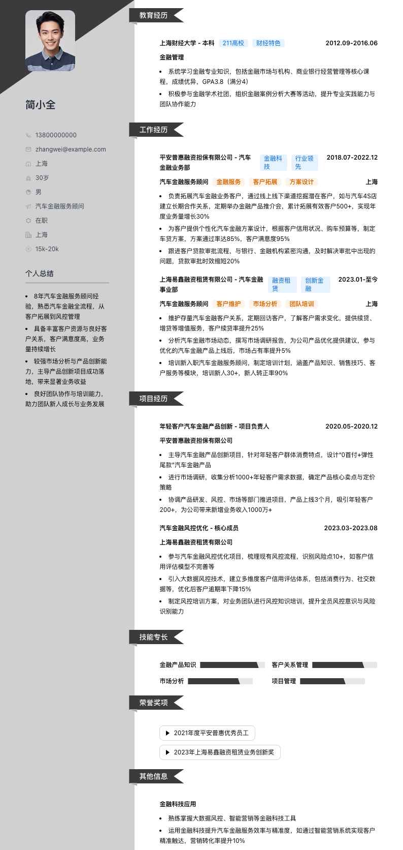 汽车金融服务顾问简历模板