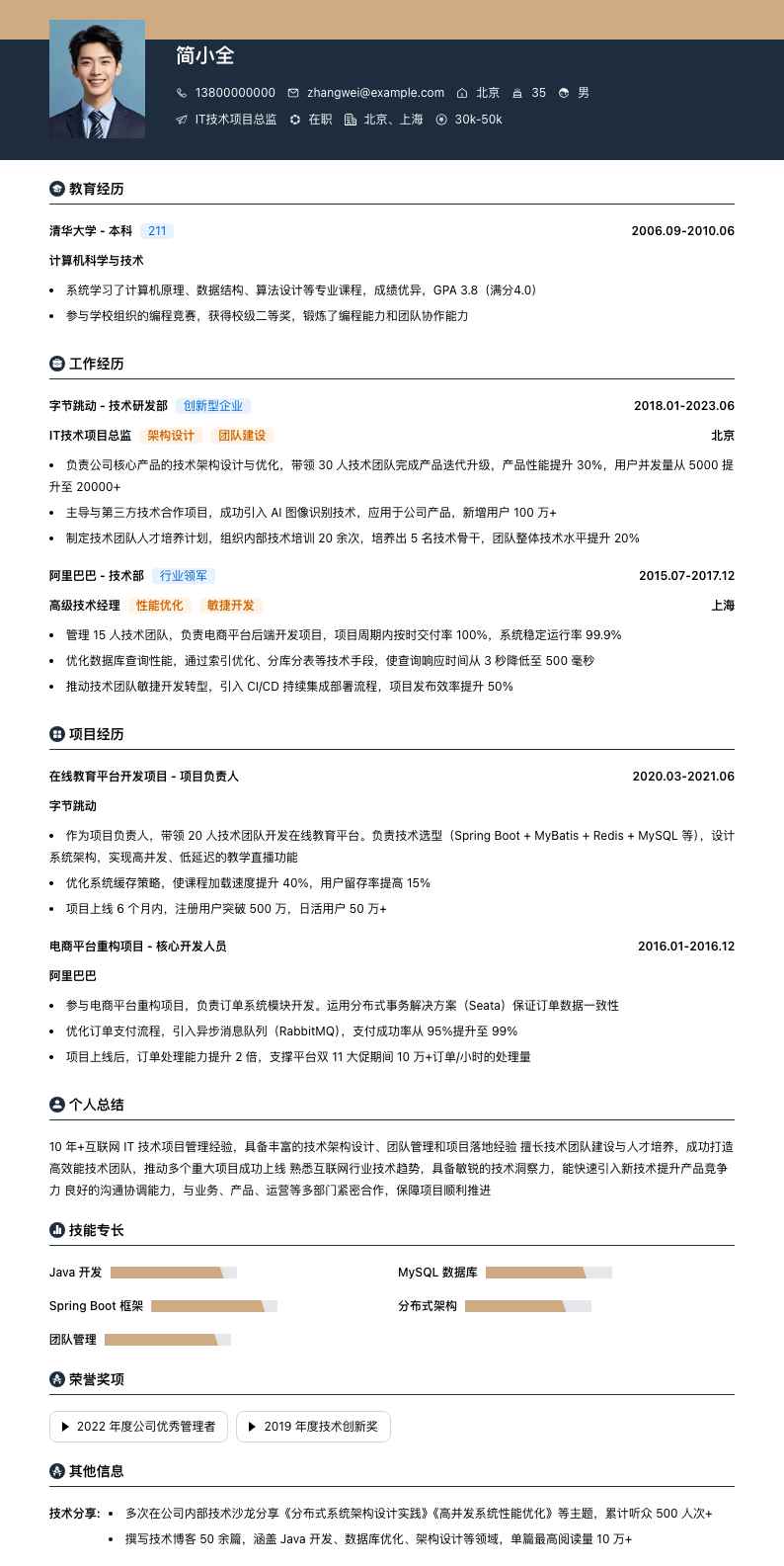 it技术项目总监简历模板