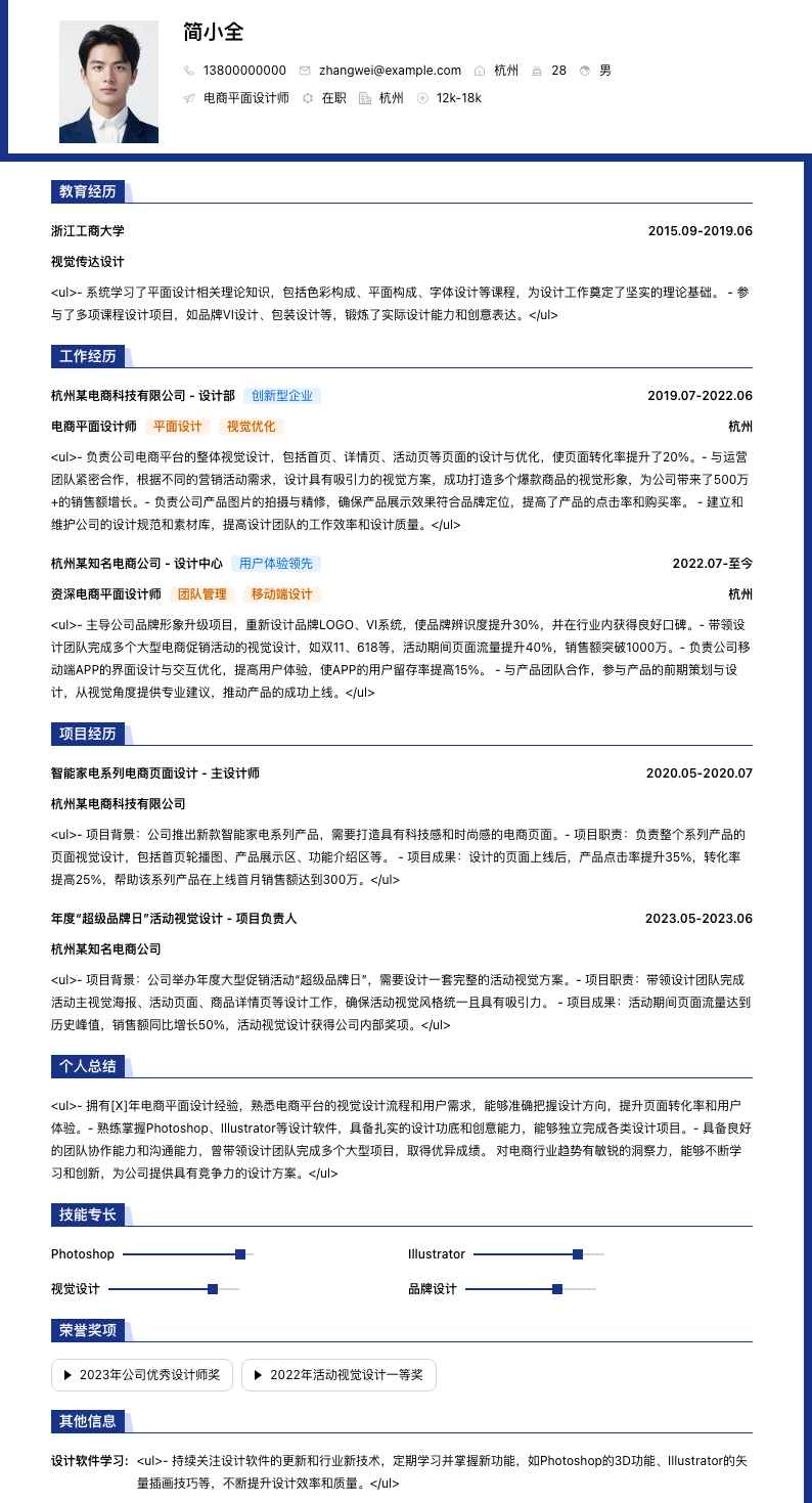 电商平面设计师简历模板