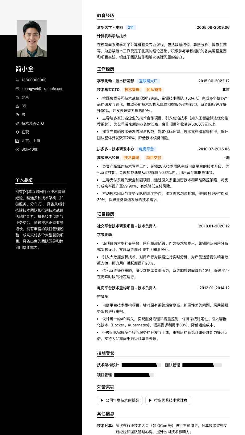 技术总监cto简历模板