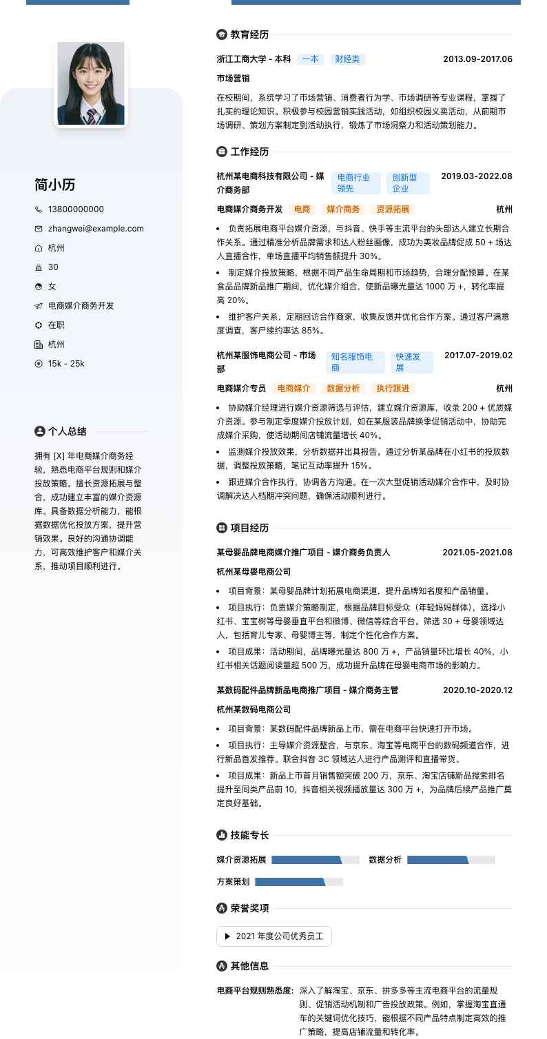 电商媒介商务简历模板