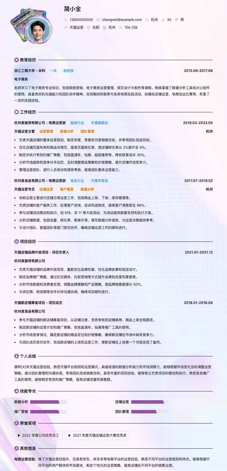 天猫运营简历模板