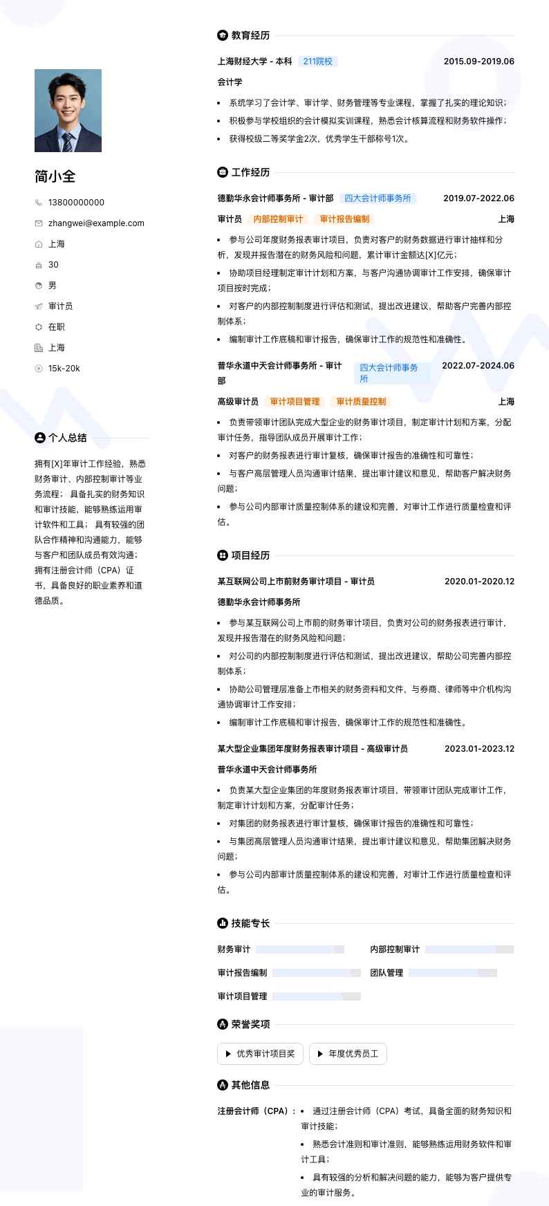 审计员简历模板