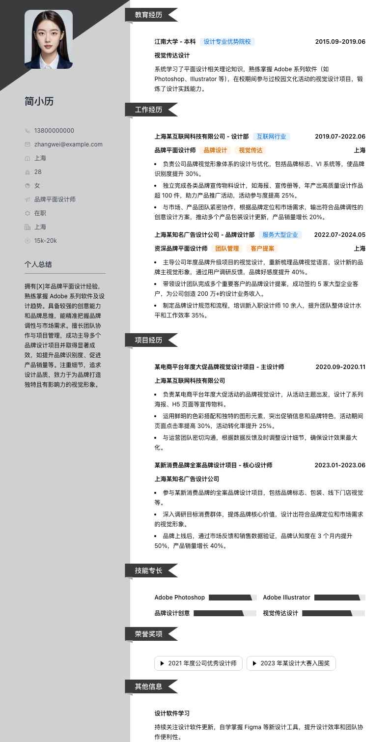 品牌平面设计师简历模板