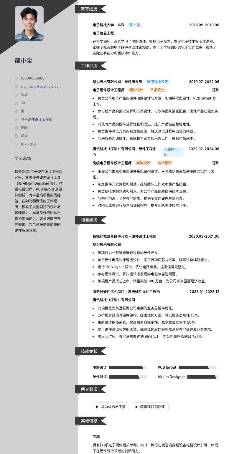 电子硬件设计工程师简历模板