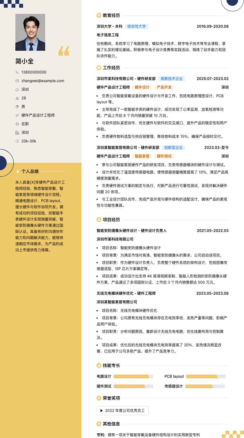 硬件产品设计工程师简历模板