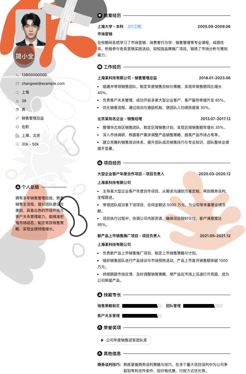 销售管理总监简历模板