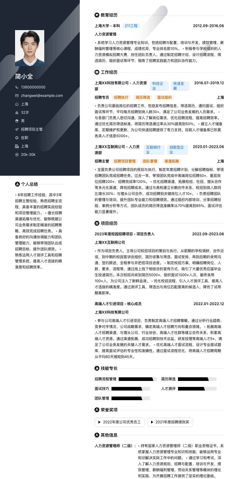 招聘项目主管简历模板