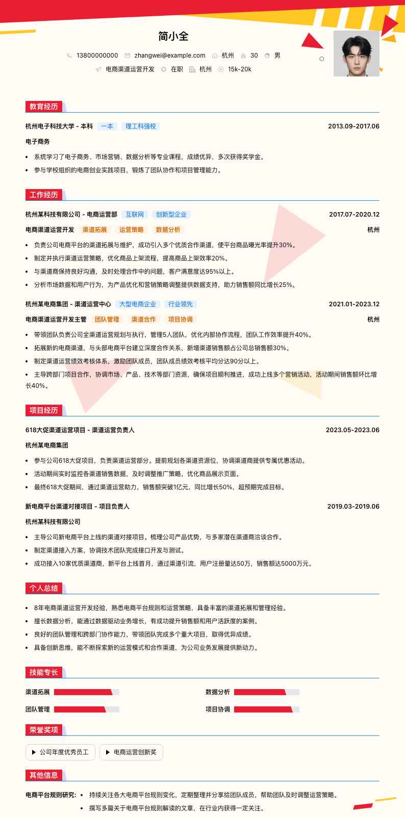 电商渠道运营简历模板
