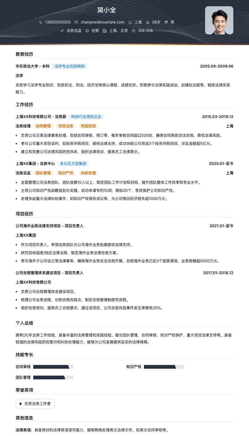 法务总监简历模板