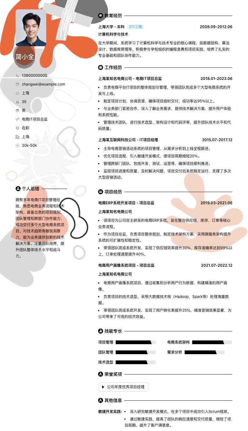 电商IT项目总监简历模板