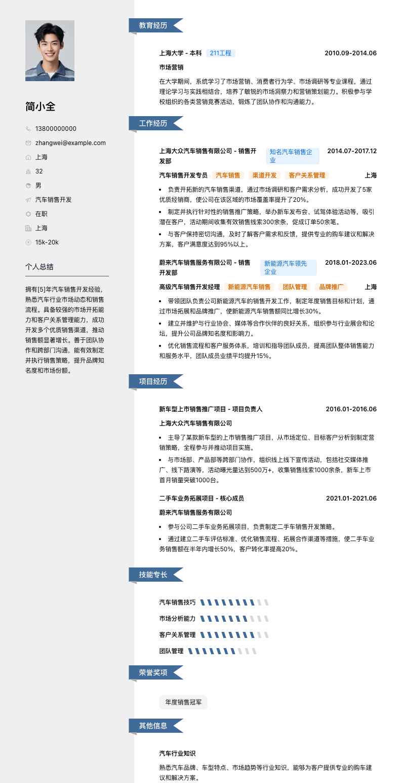 汽车销售简历模板