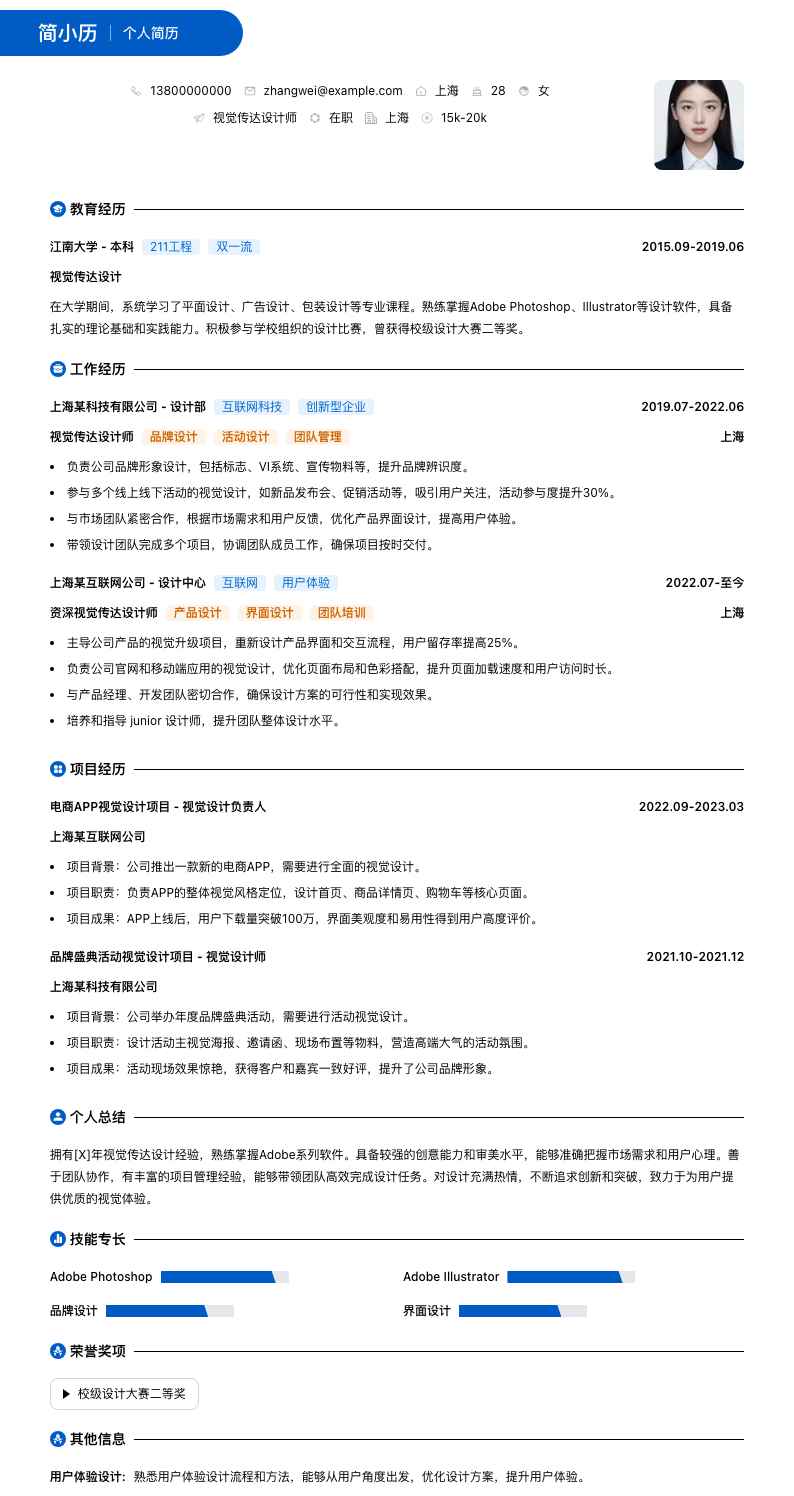 视觉传达设计师简历模板