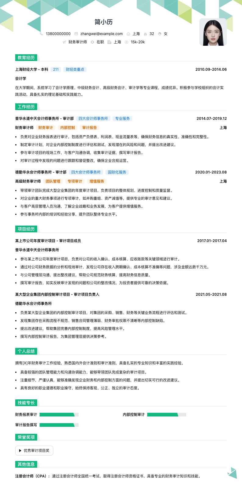 财务审计师简历模板