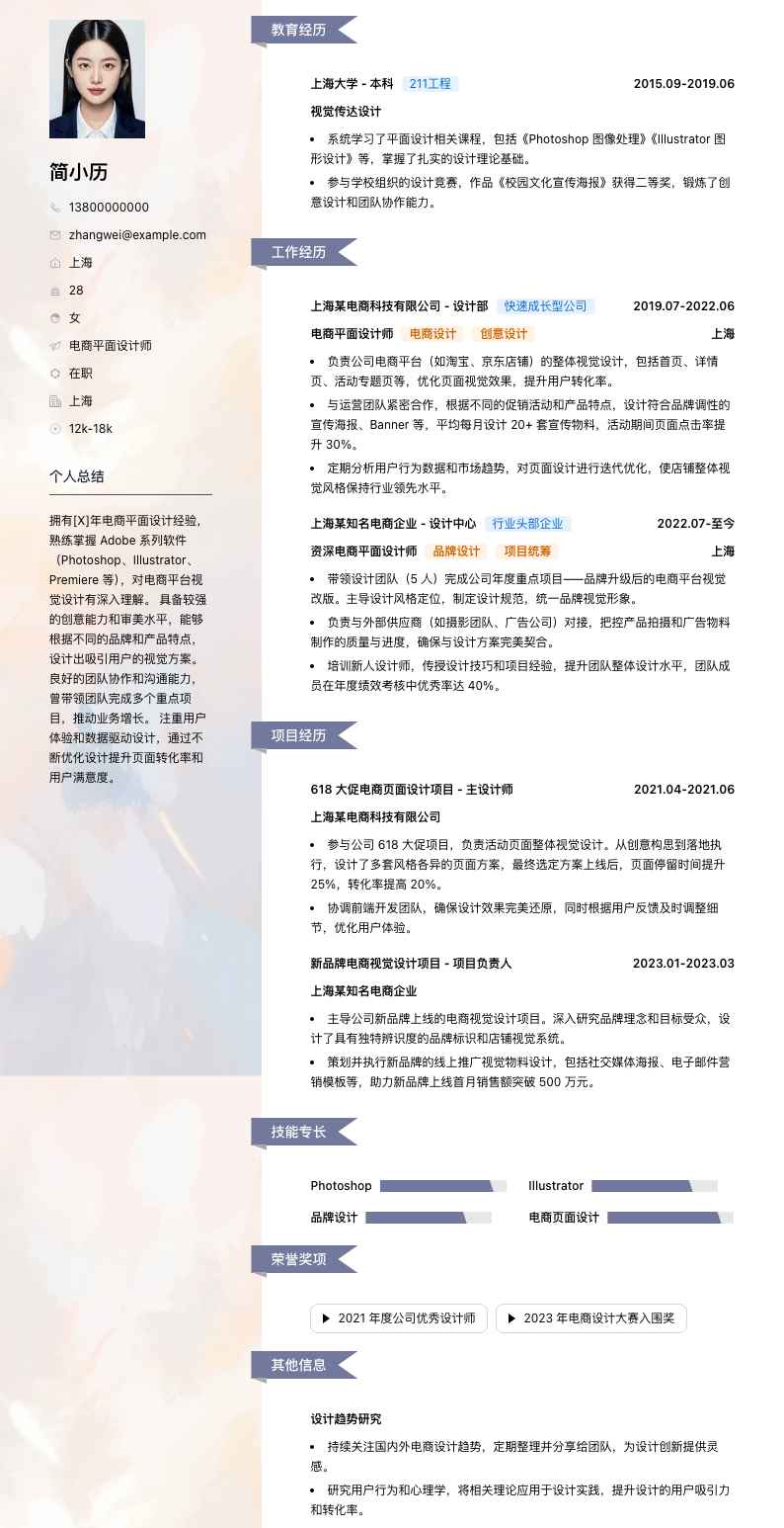 电商平面设计师简历模板