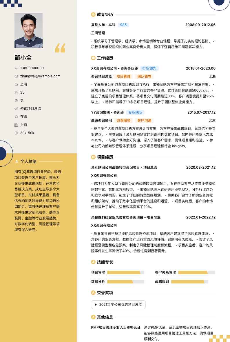 咨询项目总监简历模板