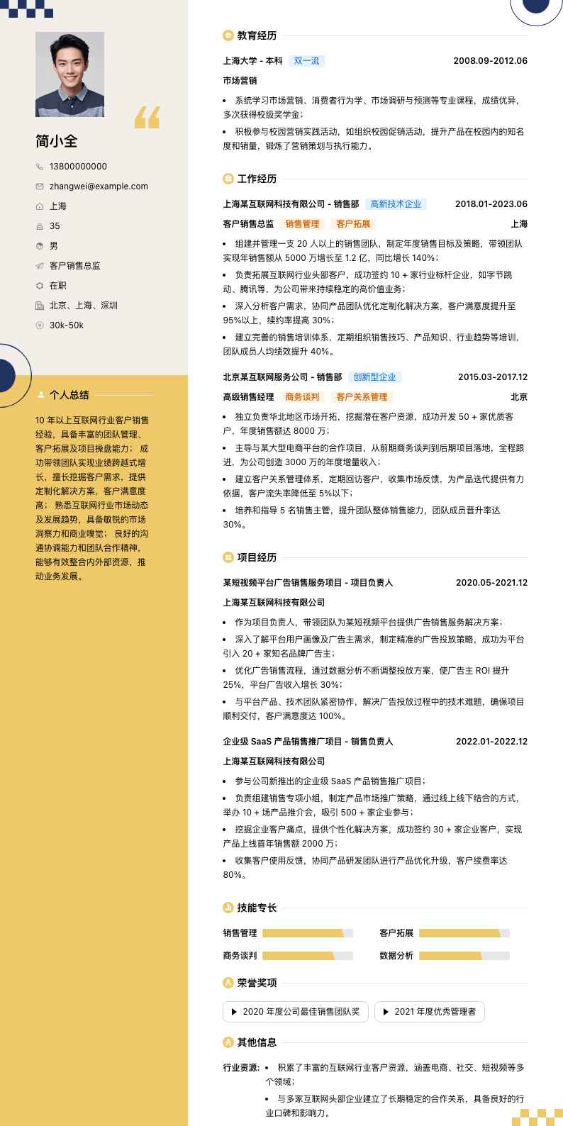 客户销售总监简历模板