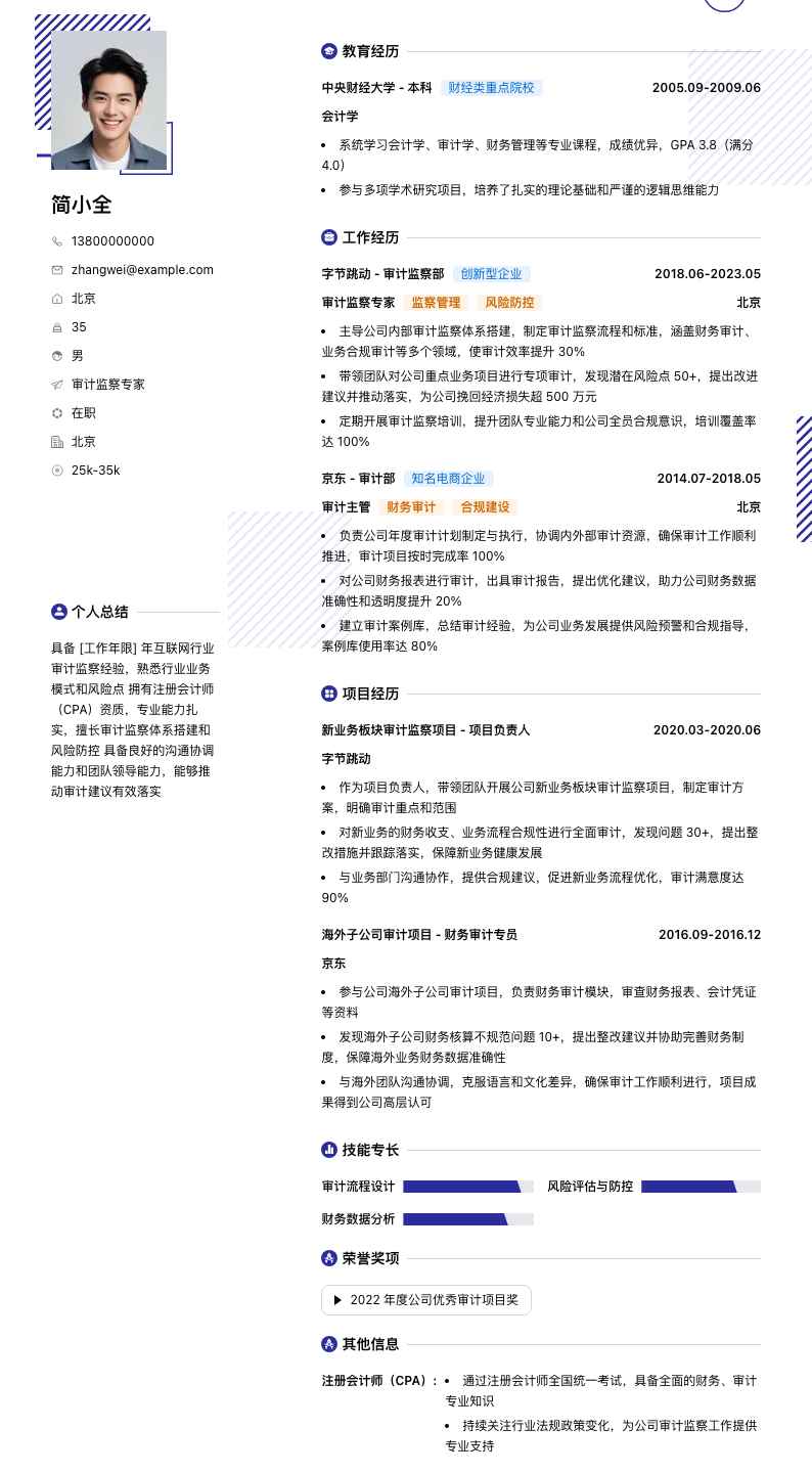 审计监察专家简历模板