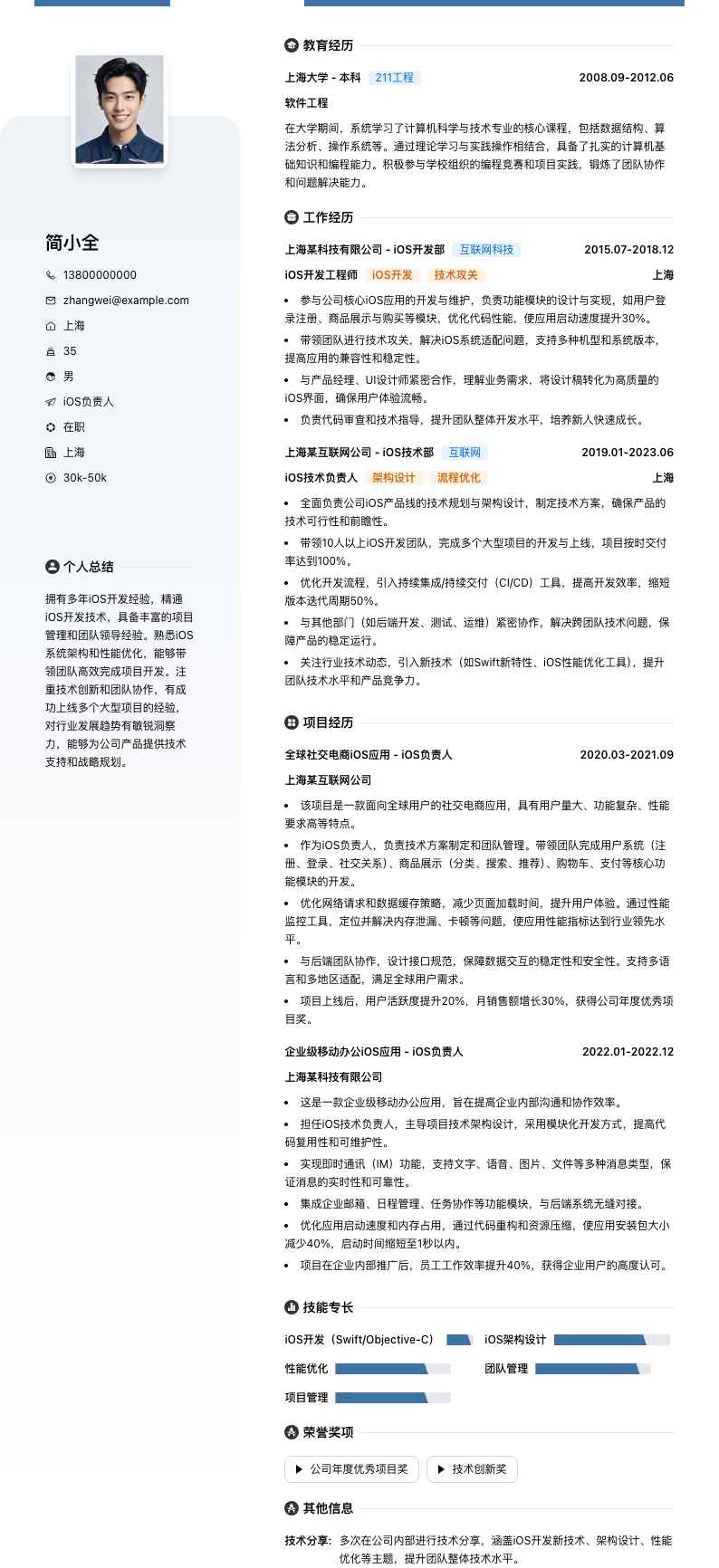 ios负责人简历模板