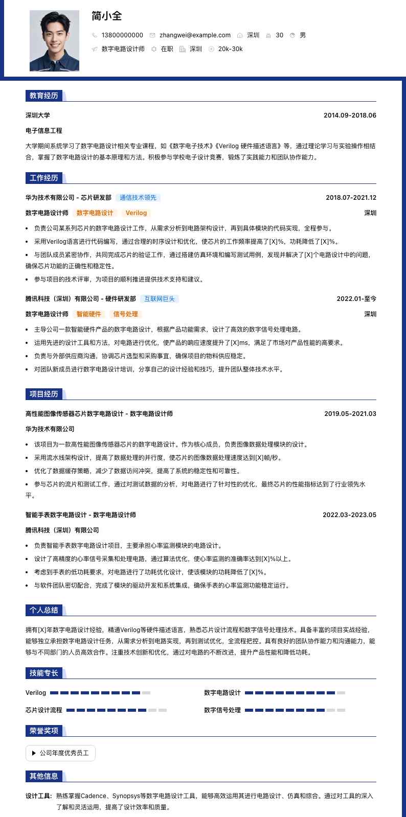 数字电路设计师简历模板