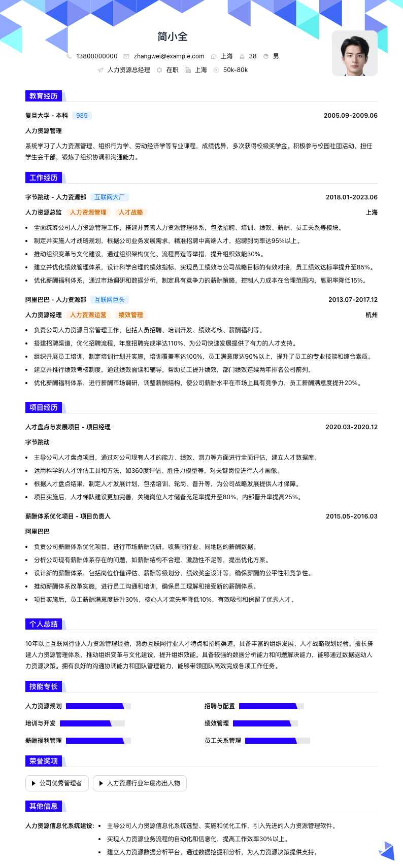 人力资源总经理简历模板