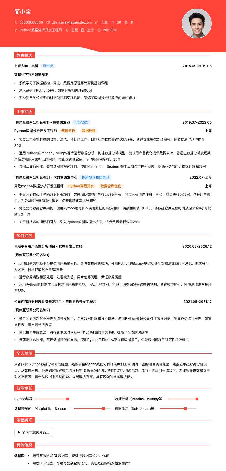 python数据分析简历模板