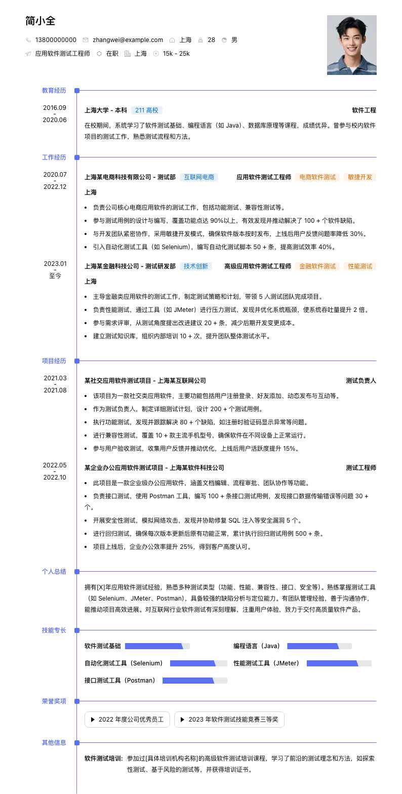 应用软件测试工程师简历模板
