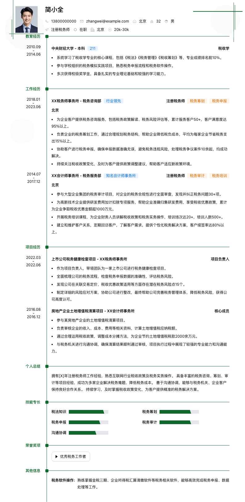 注册税务师简历模板