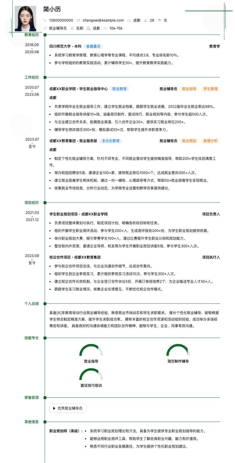 就业辅导员简历模板