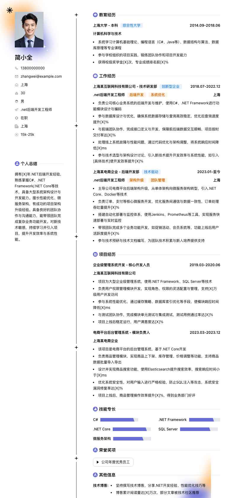 .net后端开发工程师简历模板