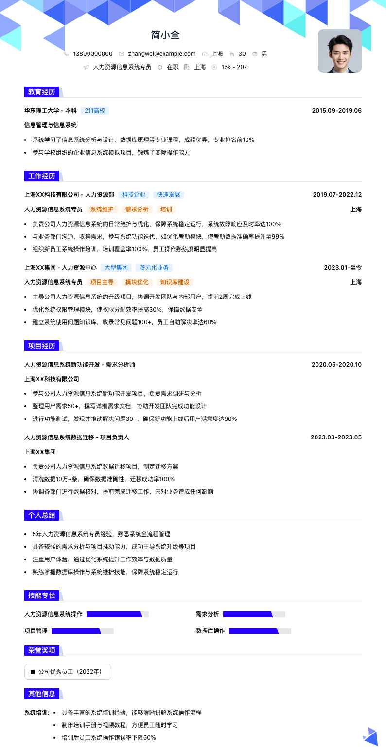 人力资源信息系统专员简历模板