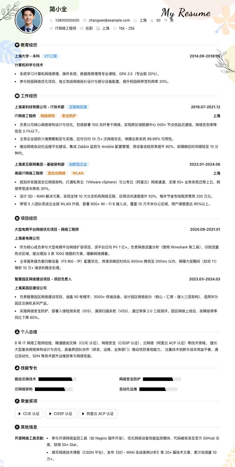 it网络工程师简历模板