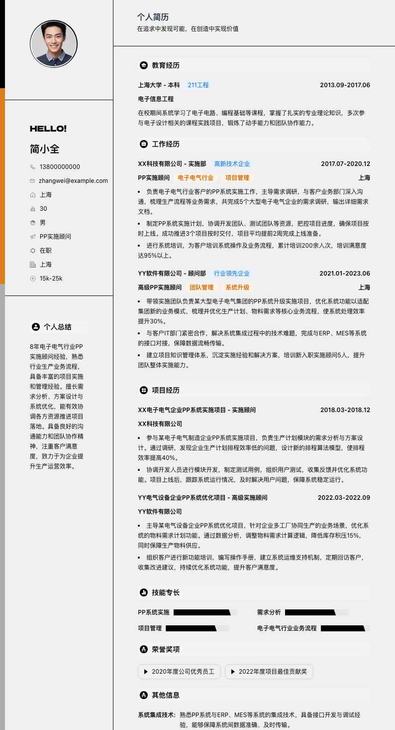 pp实施顾问简历模板